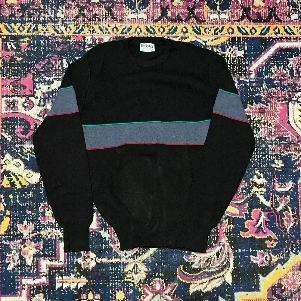 VINTAGE Meister Mock Neck Sweater‎ Striped  Hong Kong Wool Blend Small